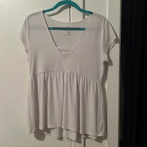 New York & Company white tee shirt with lace chest — Size: M